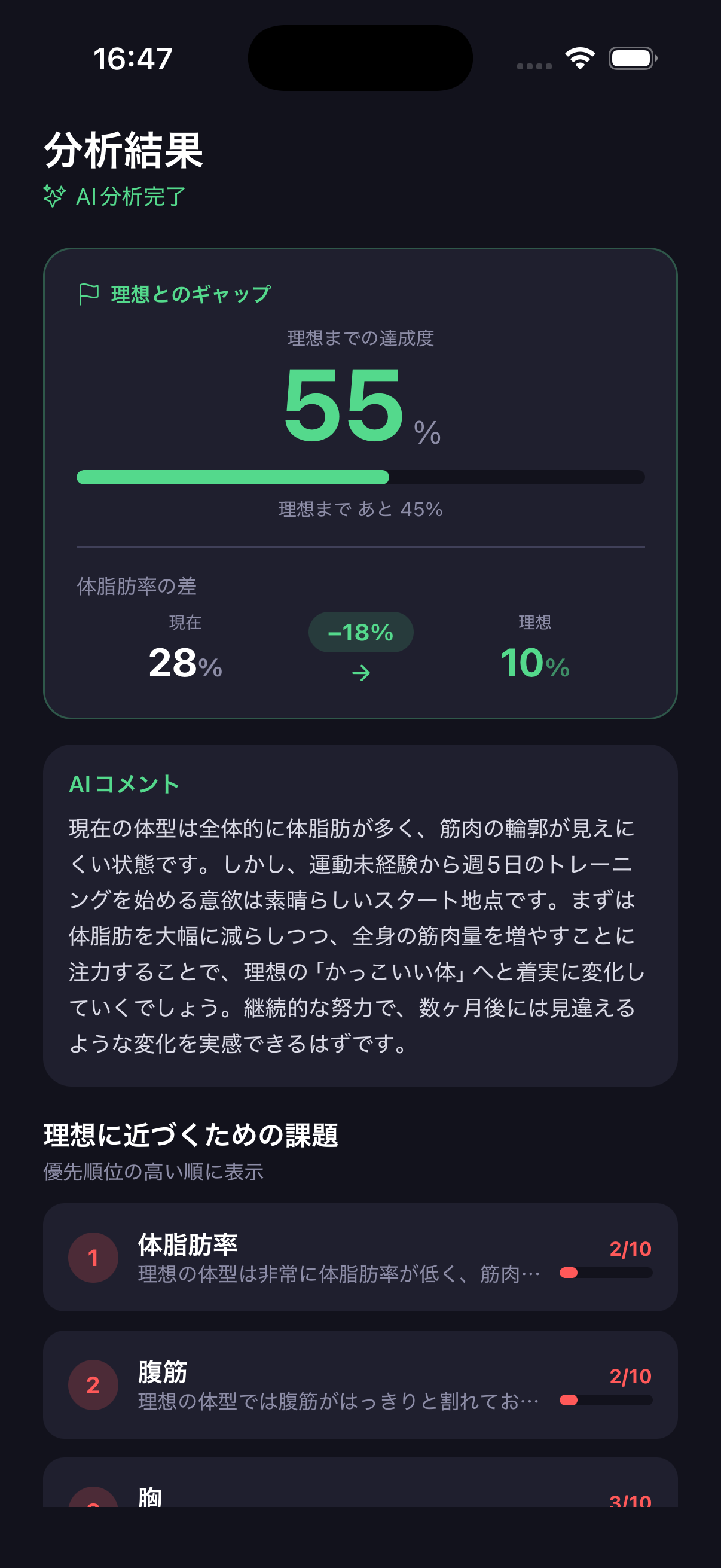 AI 分析結果画面